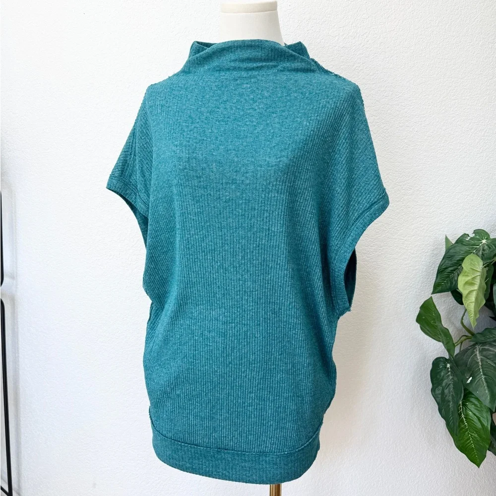 We The Free People Madeline Turquoise Mock Neck Ribbed Knit Jumper Top M - Picture 3 of 6